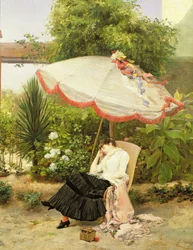 Fille sous un parasol